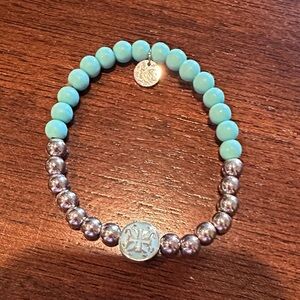 Rustic Cuff Aqua and Silver Beaded Bracelet